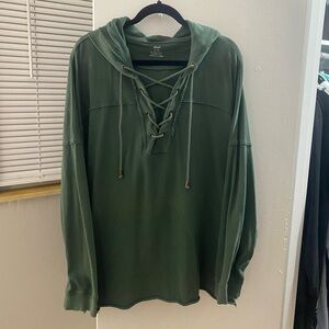 Aerie Distressed Lace Up Hoodie